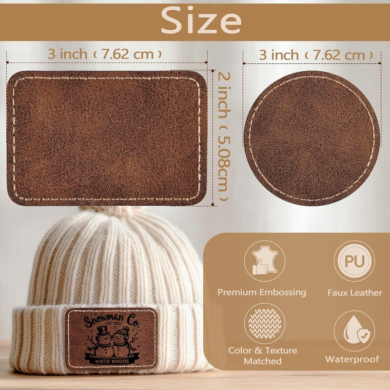 MAPRIAL 100 Pack Blank Leatherette Patches with Adhesive, Rustic Laser Engravable Faux Leather Patch for Hats Custom, Fabric Repair Sew, Engraving Materials, Gifts, DIY (Rectangle+Round) - Image 2